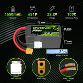 2 × Ovonic 1550mAh 6S 100C 22.2V LiPo batteria con spina XT60